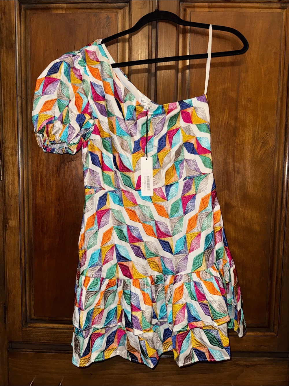 Willa Story NWT Kinley Kaleidoscope Embroidered Mini One Shoulder Dress Small